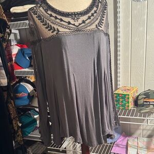 Free People Sheer Black Lace Top